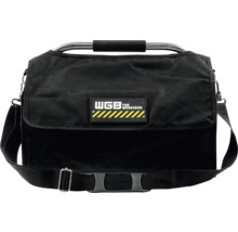 WGB Werkzeugtasche aus schwarzem Textilgewebe mit Metalltragegriff und verstellbarem Schultergurt.