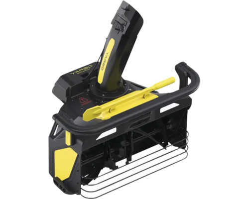 Yarbo Schneefräsen-Aufsatz in Schwarz und Gelb mit verstellbarem Auswurfschacht und Metall-Frässchnecke.