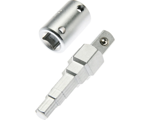 Stufenschlüssel für Heizkörperventile mit Adapter aus Metall für Steckschlüssel.