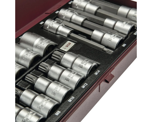 WGB Bit-Einsätze und Steckschlüssel Set aus Stahl in einer Metallkassette, verschiedene Größen wie M8 bis M14.