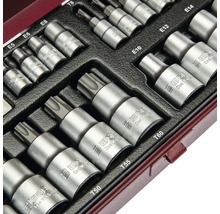 WGB Steckschlüsselsatz mit verschiedenen Torx-Einsätzen aus mattem Stahl in einer Kunststoffeinlage.