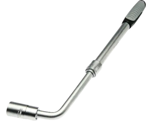 Teleskop-Radmutternschlüssel aus Metall mit Kunststoffgriff und Steckschlüsseleinsatz.