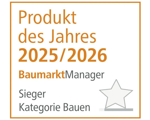 Auszeichnung Produkt des Jahres 2025/2026 vom BaumarktManager, Gewinner in der Kategorie Bauen.
