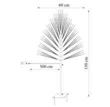 Technische Zeichnung eines LED-Baums mit den Maßen 150 Zentimeter Höhe, 60 Zentimeter Breite und 500 Zentimeter Zuleitung.