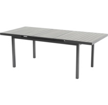 Ausziehbarer Gartentisch aus Aluminium mit lamelierter Tischplatte, rechteckig, Anthrazit.