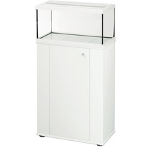 Weißes Aquarium mit passendem Unterschrank, Glastank und Schranktür mit rundem Griff.