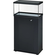 Rechteckige Aquarium-Kombination aus Glas mit schwarzem Unterschrank und Abdeckung inklusive Beleuchtungsklappe.