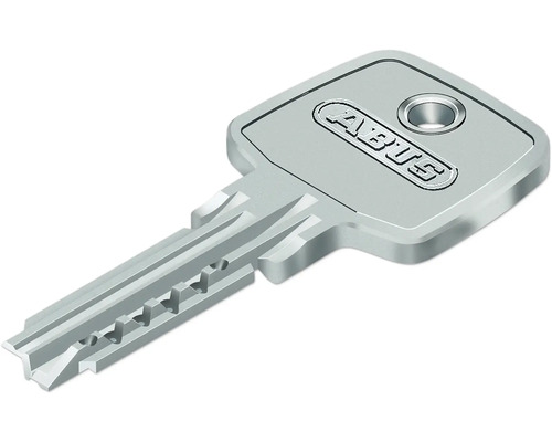 Metallschlüssel von ABUS mit eckigem Schlüsselkopf, Einkerbungen am Schaft und ABUS Logo.