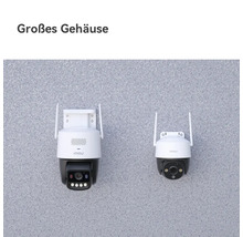 Zwei Imou Überwachungskameras an einer Wand montiert, wobei ein Modell ein deutlich größeres Gehäuse aufweist.