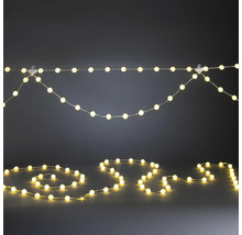 LED-Lichterkette mit warmweißen, kugelförmigen Leuchtmitteln für dekorative Zwecke.