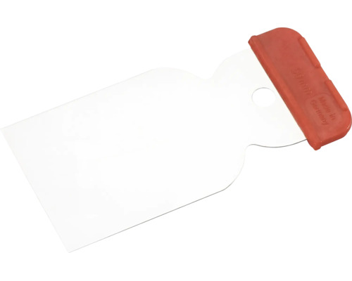 Japan-Spachtel aus Stahl mit rotem Kunststoffgriff, Breite 50 Millimeter.