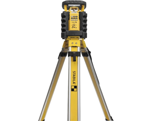Stabila Rotationslaser auf einem Stativ mit Stabila Logo für präzises Nivellieren.