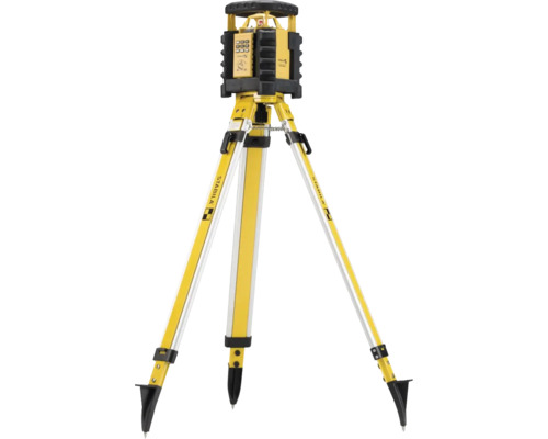 Stabila Rotationslaser montiert auf einem ausziehbaren Baustativ aus Aluminium.