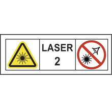 Warnhinweis Laser Klasse 2, nicht in den Strahl blicken.