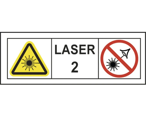 Warnhinweis Laser Klasse 2, nicht in den Strahl blicken.