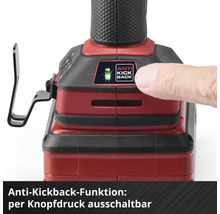 Anti-Kickback-Funktion am Elektrowerkzeug per Knopfdruck ausschaltbar.