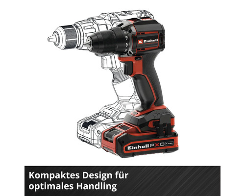 Einhell Akku-Bohrschrauber mit 4,0 Amperestunden Akku, kompaktes Design für optimales Handling.