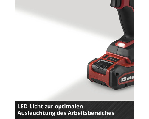 Einhell Akku-Werkzeug mit LED-Licht zur Ausleuchtung des Arbeitsbereiches.