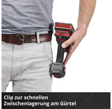 Akkuschrauber mit Gürtelclip zur schnellen Zwischenlagerung am Gürtel.