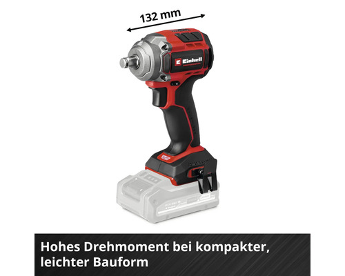 Einhell Professional Akku-Schlagschrauber mit 132 Millimeter Kopflänge und kompakter, leichter Bauform.