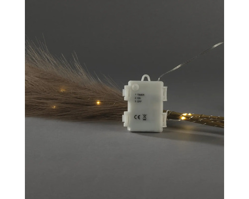 Batteriefach für LED-Pampasgras-Dekoration mit Schalter für Timer, Ein und Aus.
