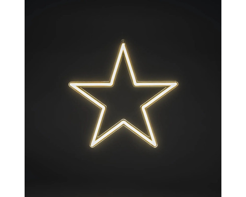 Leuchtender LED-Stern in Neon-Optik mit warmweißem Licht zur Wandmontage oder zum Aufhängen.