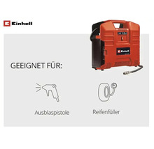 Einhell Kompressor geeignet für Ausblaspistole und Reifenfüller. Einhell Logo.