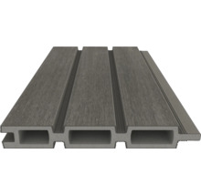 Paneel aus Holz-Kunststoff-Verbundwerkstoff mit Hohlkammerprofil und Holzmaserung für Wand oder Terrasse.