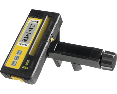 Stabila Laser-Empfänger REC 160 RG mit Halterung für Linienlaser, robustes Gehäuse mit Display und Nivellierlibellen.