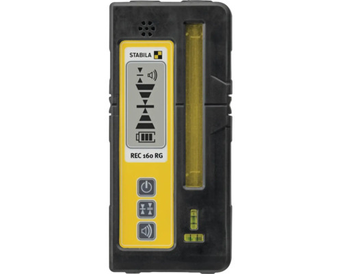 Stabila Laser-Empfänger REC 160 RG mit Display, Steuerungstasten und Libellen für horizontale und vertikale Ausrichtung.