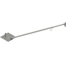 Teleskopierbare Stützstange aus Metall mit quadratischer Bodenplatte und Wandhalterung.