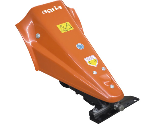 Oranger Agria Mähantrieb für Einachsschlepper mit Agria Logo und Sicherheitssymbolen.