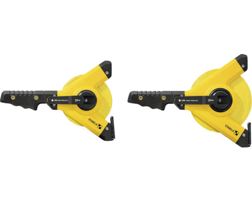 Stabila Rahmenbandmaß LBM 1000 aus Glasfaser in den Längen 30 Meter und 50 Meter mit ergonomischem Griff.