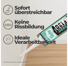 Sista F130 Turbo Acryl Dichtstoff wird an einer Wandfuge aufgetragen. Sofort überstreichbar, keine Rissbildung und ideale Verarbeitbarkeit.