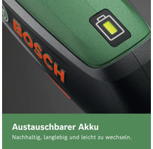 Bosch Logo und Akku-Statusanzeige an einem Gerät mit Hinweis auf einen austauschbaren Akku.