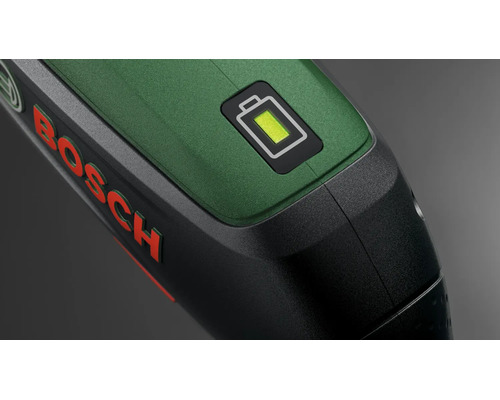 Bosch Elektrowerkzeug mit integrierter Akkustandsanzeige und Bosch Logo.