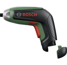 Bosch Akku-Schrauber IXO mit ergonomischem Griff, Drehrichtungsschalter und abnehmbarer Kappe. Bosch Logo.