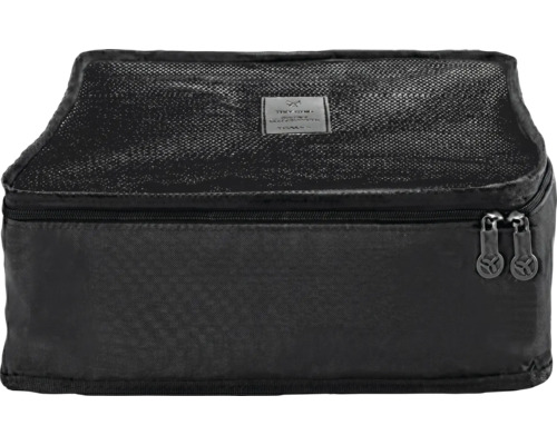Schwarze Packtasche für Koffer, Reise-Organizer mit Netzeinsatz und Reißverschluss.