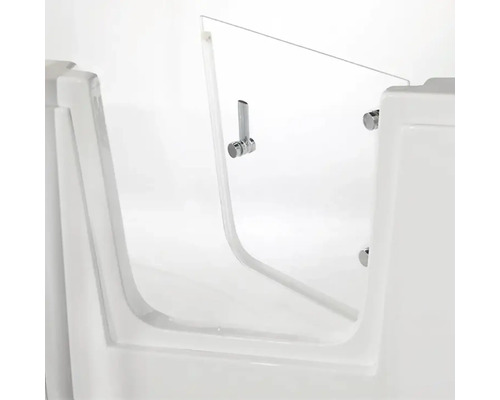 Seniorenbadewanne mit integrierter Einstiegstür und Metallgriff.