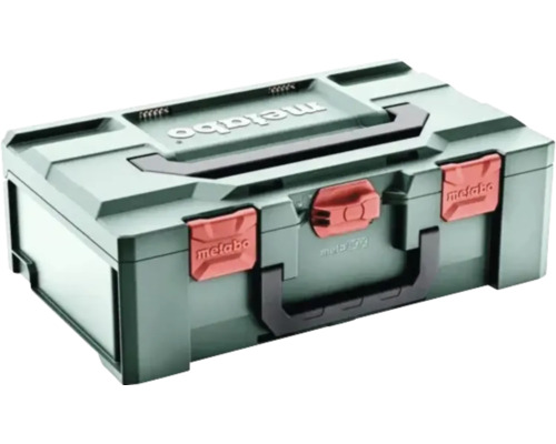 Metabo Werkzeugkoffer MetaBOX aus Kunststoff mit Tragegriffen und Verschlussclips.