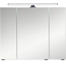 Dreitüriger Spiegelschrank mit integrierter LED-Aufsatzleuchte für das Badezimmer.