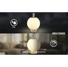 Briloner LED Tischleuchte mit IP44 Spritzwasserschutz und Touch-Dimmfunktion von 100 bis circa 10 Prozent.