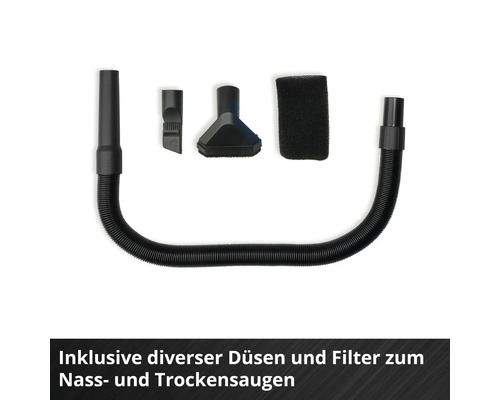 Staubsauger-Zubehörset mit flexiblem Schlauch, Fugendüse, Polsterdüse und Schaumstofffilter für Nasssauger und Trockensauger.