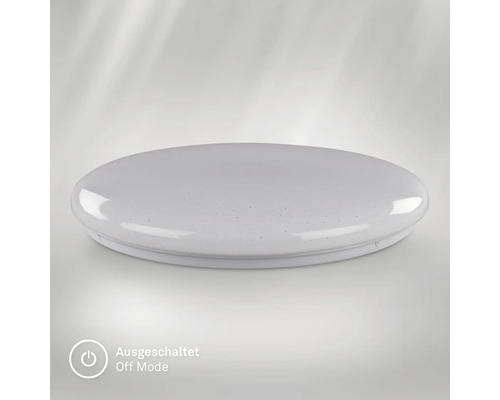 Runde, flache LED-Deckenleuchte mit Sterneffekt im ausgeschalteten Zustand.