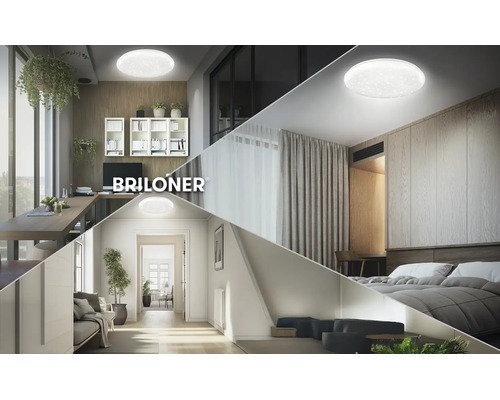 Briloner LED-Deckenleuchte mit Sternenhimmel-Effekt in verschiedenen Wohnbereichen wie Arbeitszimmer, Schlafzimmer und Flur.