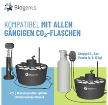 Biogents Mückenfalle kompatibel mit 425 Gramm Wassersprudler-Zylindern und 10 Kilogramm Kohlendioxid-Flaschen. Biogents Logo.