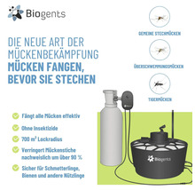 Biogents Logo. Insektenfalle gegen Stechmücken mit Kohlendioxidflasche, ohne Insektizide, 700 Quadratmeter Reichweite, sicher für Nützlinge.
