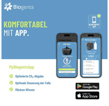 Biogents Logo. MyBiogentsApp Anwendung zur Steuerung von Mückenfallen via Bluetooth mit optimierter Kohlenstoffdioxid-Abgabe auf Smartphones.
