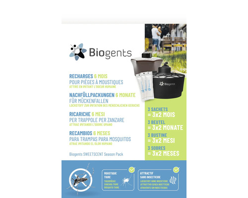 Biogents Logo, Sweetscent Season Pack Nachfüllbeutel für Mückenfallen, 3 Stück für 6 Monate, insektizidfreier Lockstoff gegen Tigermücken.