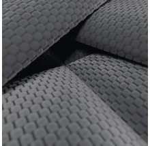 Detailaufnahme eines Stoffes mit quadratischer Waffelstruktur.